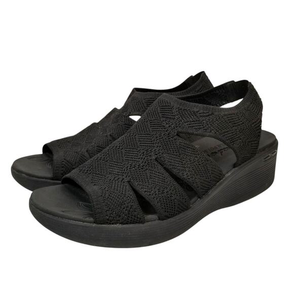 Skechers Women's Pier Lite Memory Maker Slingback Wedge Heel Sandals Black 10 - Picture 1 of 8